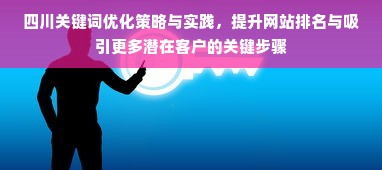 四川关键词优化策略与实践，提升网站排名与吸引更多潜在客户的关键步骤