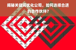 揭秘关键词优化公司，如何选择合适的合作伙伴？