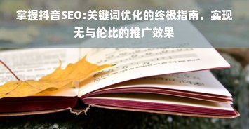 掌握抖音SEO:关键词优化的终极指南，实现无与伦比的推广效果