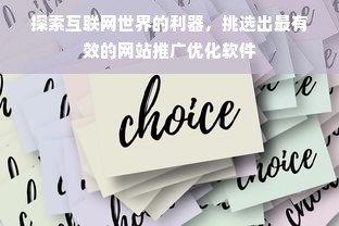 探索互联网世界的利器，挑选出最有效的网站推广优化软件