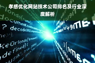 孝感优化网站技术公司排名及行业深度解析