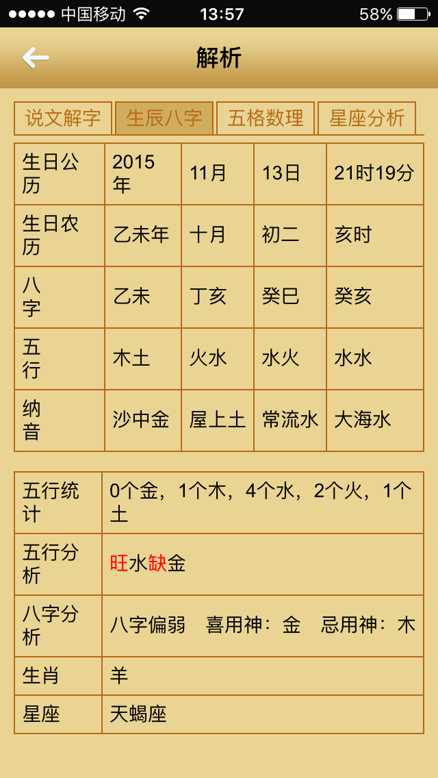 【农历生辰八字五行查询】农历生辰八字五行查询算命