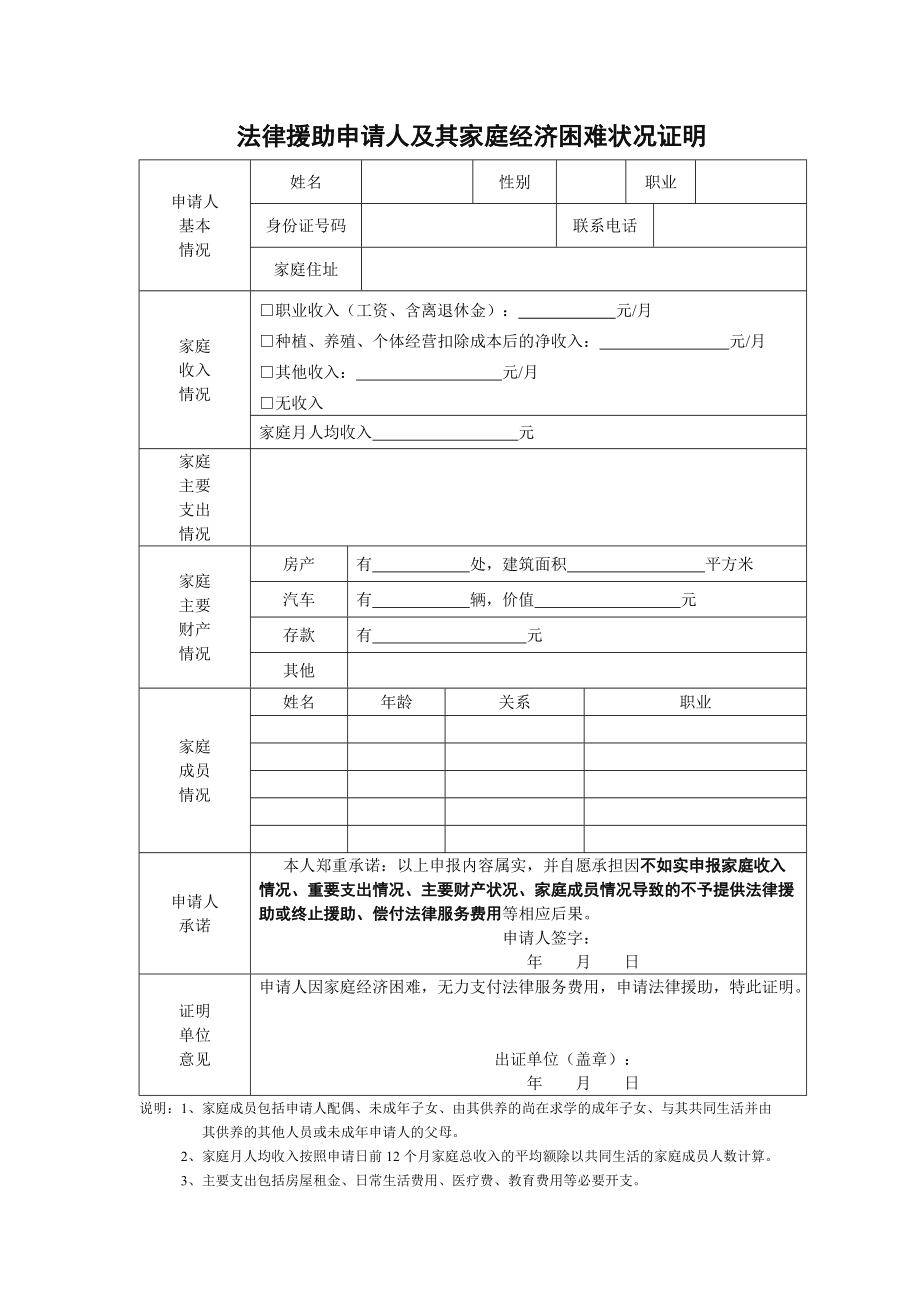 法律援助申请书 申请法律援助文书