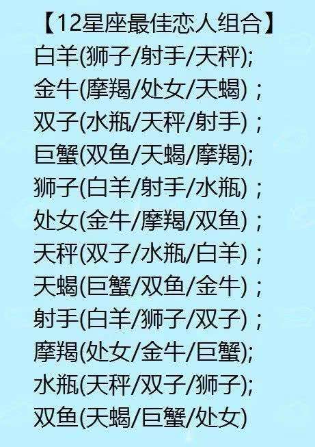 最准的十二星座配对表 十二星座配对表 12星座最佳配对